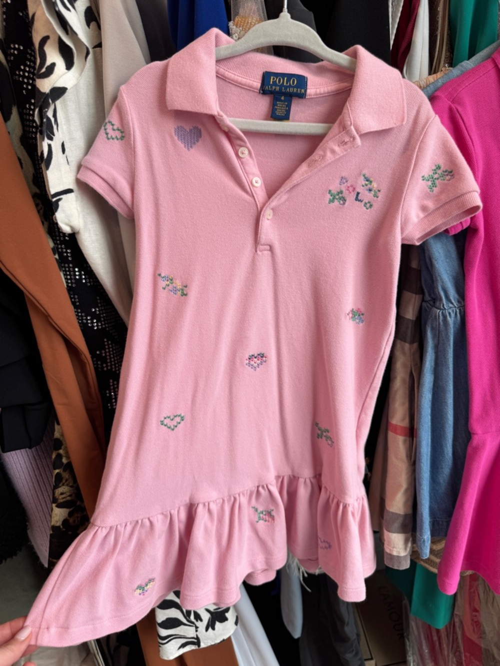 Polo by Ralph Lauren Girls' Pink Embroidered Polo Dress size 4
